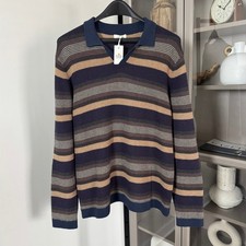 Marine Layer Liam Warm Multi Stripe Sweater Polo XL NEW Navy Brown Long Sleeve