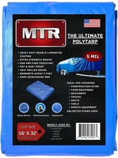 MTR 5 Mil Ultimate Poly Tarp 16ft X 32ft Blue Tarp Heavy Duty Tarp Water Proof