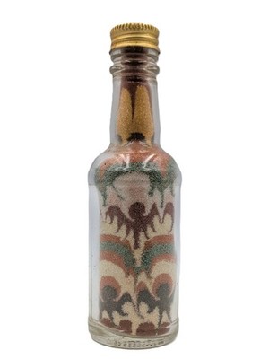 Vtg. Southwestern Sand Art 4.5'' Glass Bottle Bat & Other Images Native American?