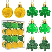 36 Pcs St Patricks Day Shamrock Ornaments for Tree, Irish Green Mini Ornament