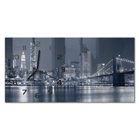 Wanduhr Aus Glas Im Querformat Manhattan New York Schwarze Zeiger 60X30 Cm