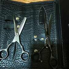Hair Cutting Scissors  Thinning Shears Set 6in Stainless Steel Black Case