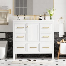 36" Bathroom Vanity w/ Sink, 5 Drawers, Freestanding Vanity Storage Cabinet Set