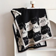 Cat Print Oversized Shawl Scarf Wrap for Women Acrylic Knit Fringe Warm Blanket