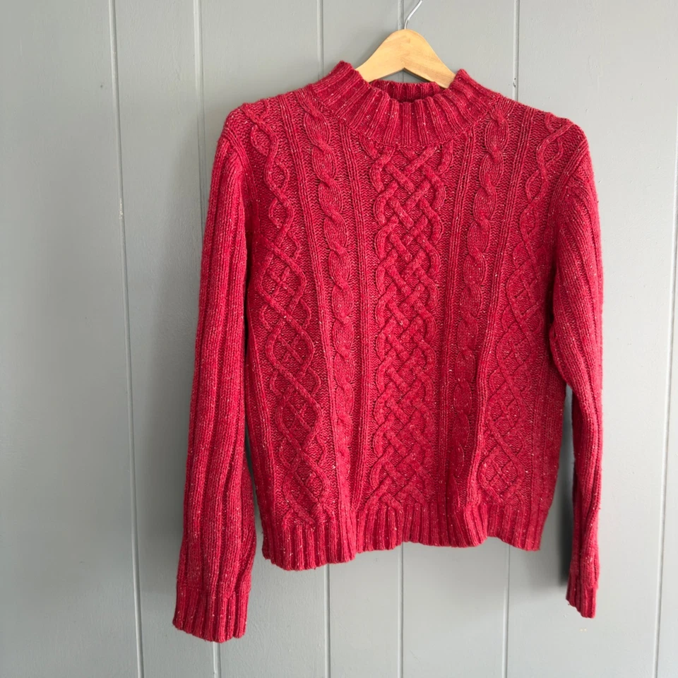 Suéter Tejido Cable Rojo De Colección Años 90 Bahía de San Juan Lana Seda Manchado Cuello Simulado L Foto 3 de 4