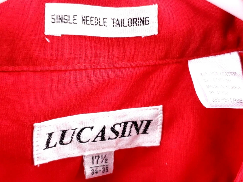 Camisa para hombre Lucasini talla 17,5 34-35 L/S oculta con botones cuello con bandas roja Foto 4 de 4