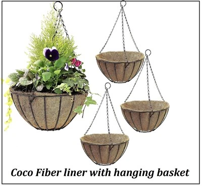 VALUEPOUND Natural Coco Fiber liners with Hanging Basket Perfect for flower Potting Plants