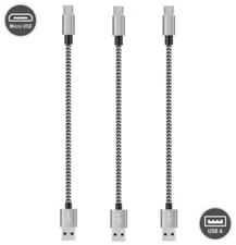 Short Micro USB to USB A - Fast Charger Cable, High Speed Data Charging Cords 3x