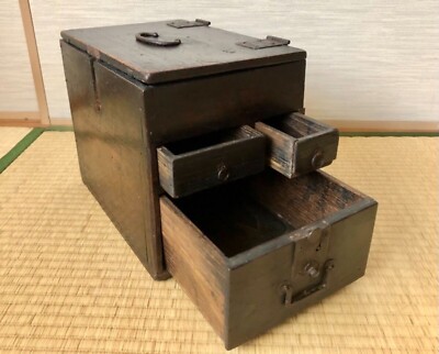 Japanische antike Suzuribako Shodo Kalligraphie Schreibgerät Box Koffer Taisho