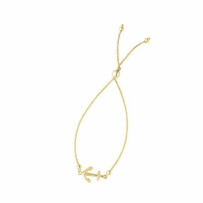 9.25'' Anchor Friendship Bolo Bracelet Real 14K Yellow Gold 2.1gr