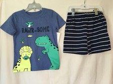 NEW Carter's Boys Dinosaur Shirt  Stripe Shorts Set 2pcs Navy Blue 2T,3T