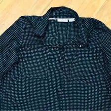 Polka dot black white button down dress shirt career professional blouse medium