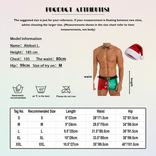 Men Santa Lingerie Underwear Novelty Shorts with Hat Costume Theme Party Outfits - Picture 15 of 23