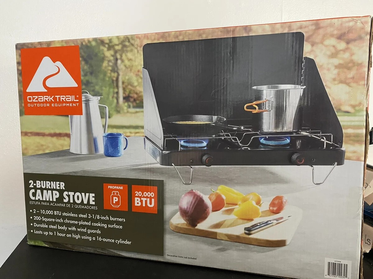 Ozark Trail 2 Burner Propane Gas Camping Stove, GCT2208W, Black