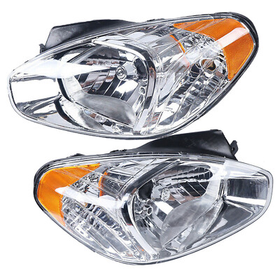 Headlight Set For Hyundai Accent 2007-2011 Driver & Passenger Side w/ Clear Lens