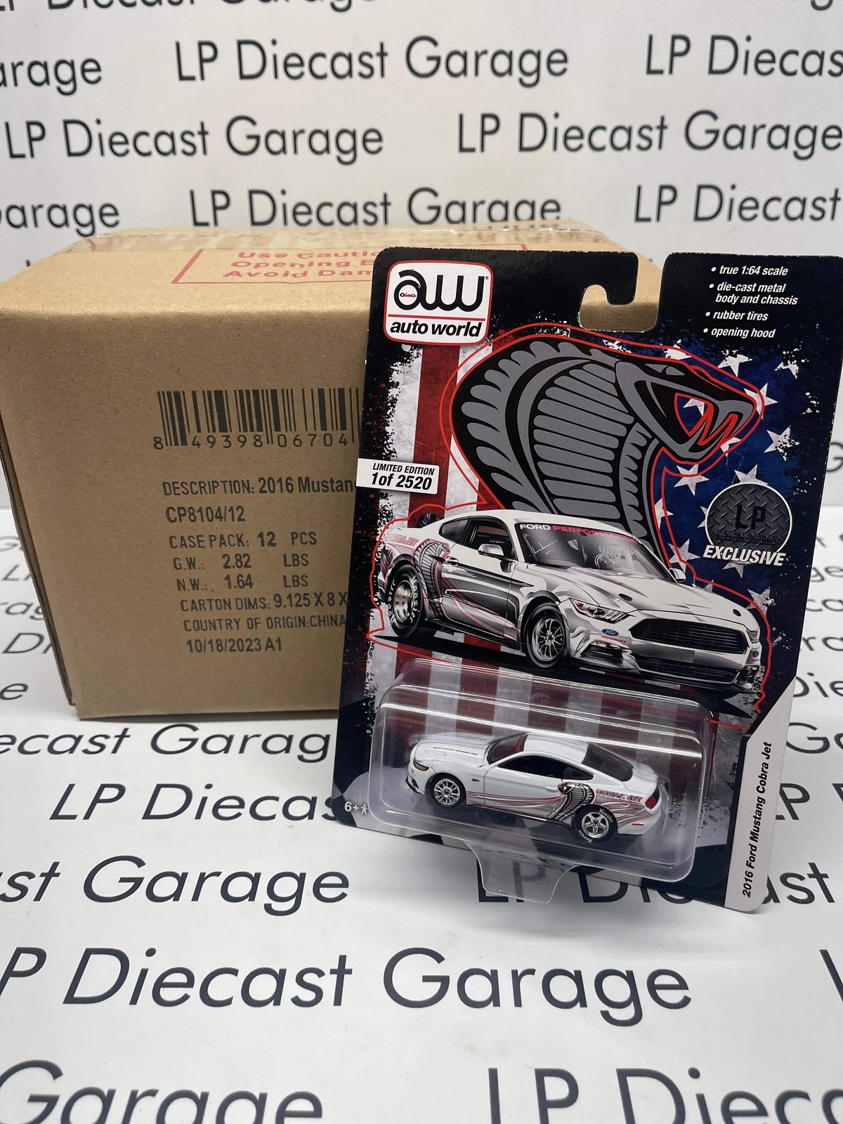 Auto World 2016 Ford Mustang Cobra Jet White Exclusive 1:64 Diecast Model Car - Case of 12