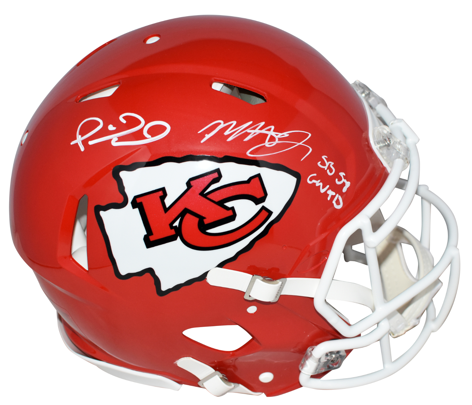Patrick Mahomes Autographed Signed Kansas City Chiefs & MECOLE HARDMAN CHIEFS SUPER BOWL LVIII AUTHENTIC HELMET 