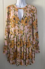 Free People Women's Teagan Floral Print Long Sleeve Pleated Mini Dress Size 4