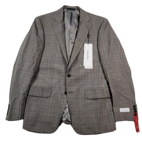 Calvin Klein Slim-Fit Suit Jacket Men 40R 40 Brown Plaid Wool Stretch $450