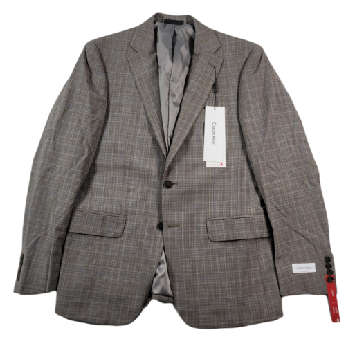 Calvin Klein Slim-Fit Suit Jacket Men 40R 40 Brown Plaid Wool Stretch $450 - Picture 1 of 10