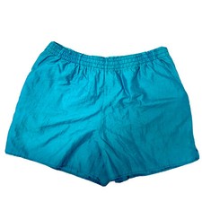 Vtg 80 90's Body Co ATHLETIC Workout SHINY Turquoise AQUA Nylon Beach Gym Shorts