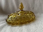 Vintage Amber Glass Covered Butter Dish Honeycomb Pattern Mint 7”x4”