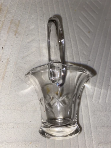 Vintage 6” Brides Basket Etched Glass Floral Pattern Wedding or Anniversary