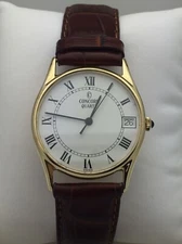 Concord Men's 14K Yellow Gold White Dial Brown Leather Quartz Watch 390099