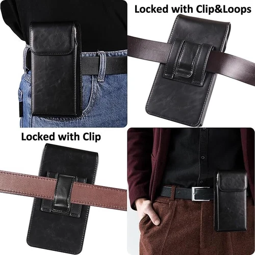 Leather Pouch Belt Clip Phone Holster Case For iPhone 16 15 14 13 12 11 Pro - Picture 5 of 9