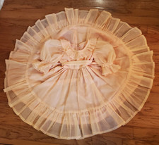 Vintage Girls Coral Sheer Dotted Swiss Full Circle Ruffles Lined Dress Belted