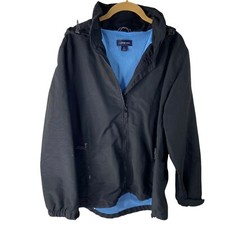 Lands' End Ladies Navy Blue Lightweight Jacket with Hood Zip Up Pockets Large