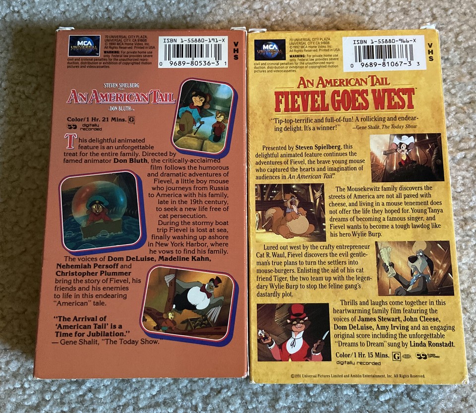 An American Tail (VHS, 1990)+ An American Tail - Fievel Goes West (VHS ...