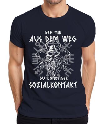 Get Out of My Way Social Contact Viking Skull Axe Runes Men's T-Shirt