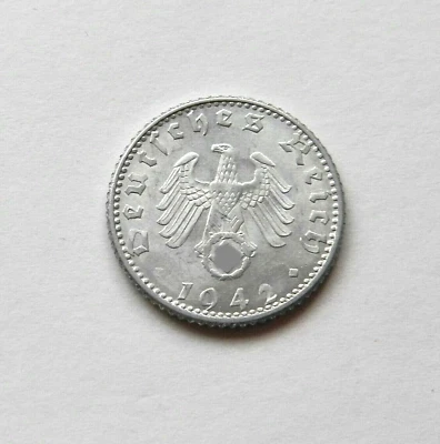 DRITTES REICH: 50 Reichspfennig 1942 D, J. 372, fast stempelglanz - Bild 1 von 2