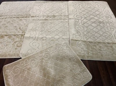ROMANY GYPSY WASHABLE SET OF MATS SIZE 67X110CM BEIGE RUGS NON SLIP TOURER SALE