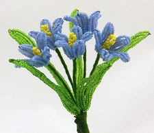 Vintage French Glass Beaded Blue Buttercups (5) Flower Bouquet