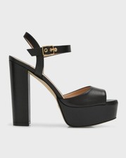  550 STUART WEITZMAN Ryder Ankle-Buckle Platform Sandals BLACK LEATHER 11  PC5 