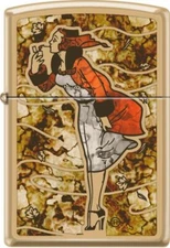 Zippo Iconic Vintage Windy Girl Fuzion High Polish Brass Custom Lighter L@@K NEW