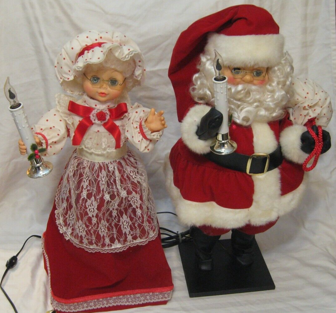 Vtg 1989 Christmas Animatronic Mr & Mrs Claus Figures, w/ Boxes
