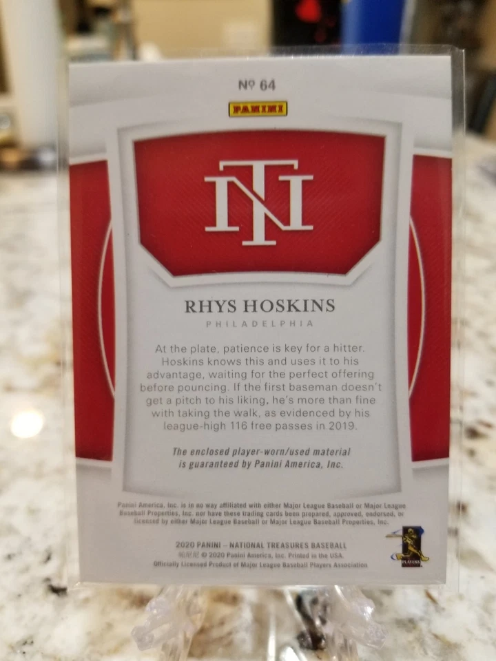 2020 Panini National Treasures Rhys Hoskins /25 Relic Philadelphia Phillies #64 - Image 2 of 2