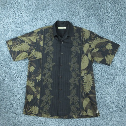 Tommy Bahama Shirt Mens Medium Black Floral Silk Hawaiian Tropic Camp