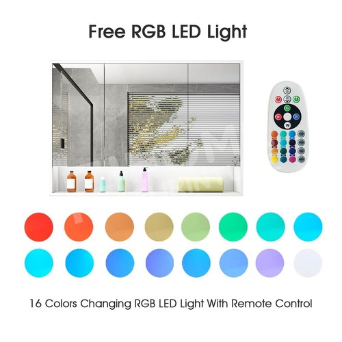 90CM Bathroom Mirror Wall Cabinet 3 Shelves Makeup Storage w/ LED Light White - Picture 10 of 12