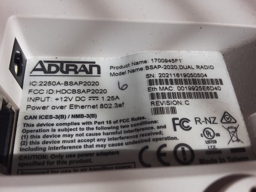 ADTRAN Bluesocket BSAP-2020 Dual Radio Indoor Wireless Access Point 802.11ac - Picture 4 of 4