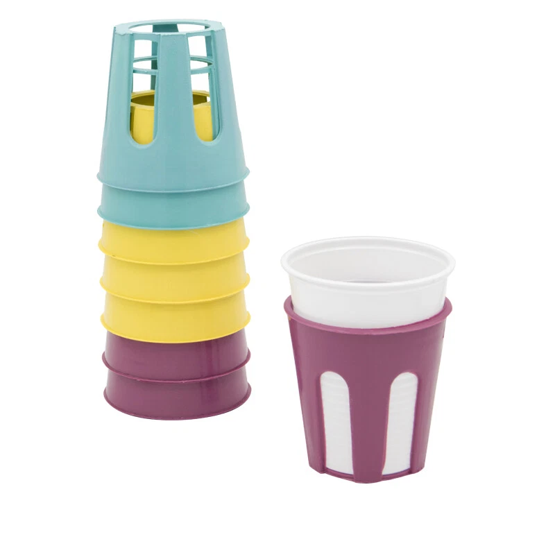 8 REGGI BICCHIERI PLASTICA PORTA BICCHIERI COLORATI SOTTOBICCHIERI ANTI CADUTA - Immagine 4 di 4