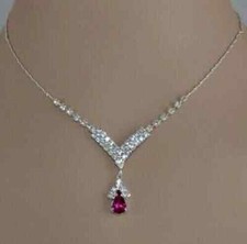 3.00Ct Pear Cut Lab Created Pink Ruby Women's Necklace 14K White Gold Plated