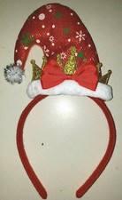 girls NEW CHRISTMAS HEADBAND SANTA HAT GOLD TIARA RED BOW one size fits most  