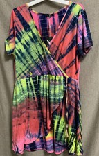 🧷 White Mark Plus Size Tie-Dye Wrap Dress, Women's, Size: 2XL Multicolored 🆕