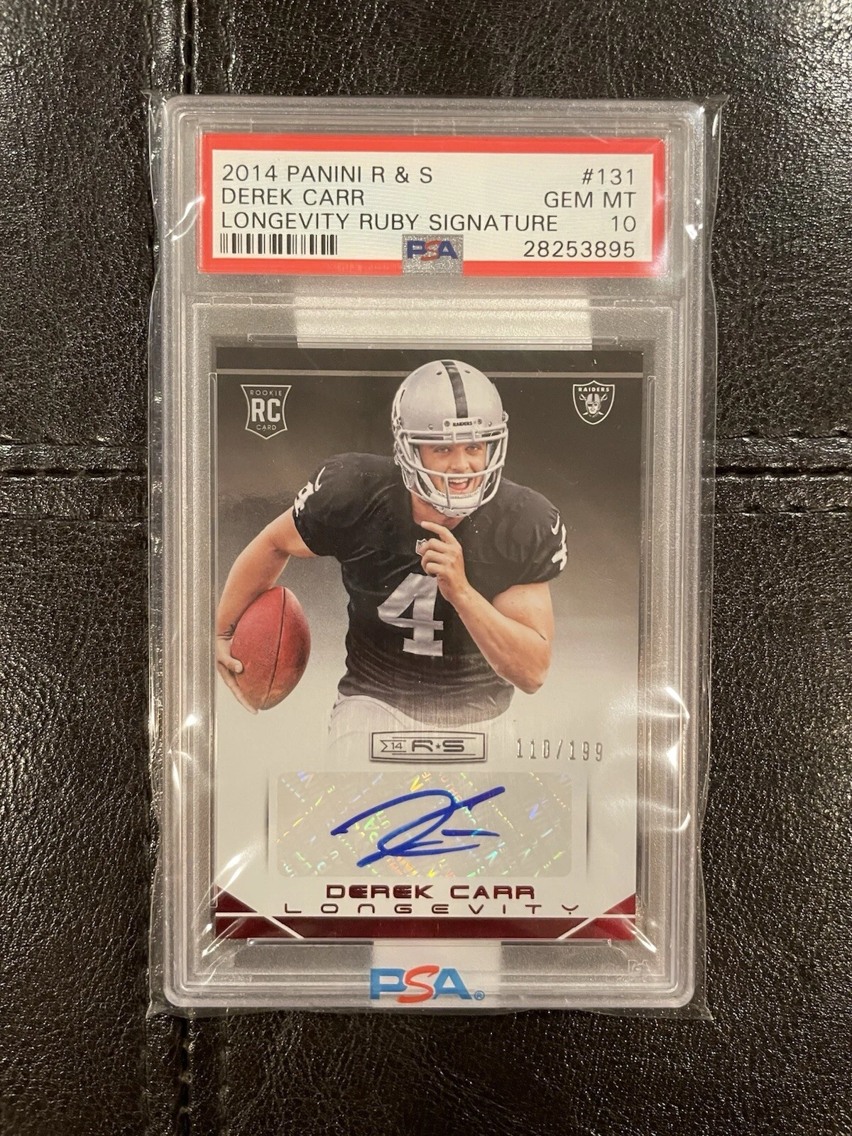 Derek Carr Panini Rookies & Stars #131 Longevity Ruby Signature