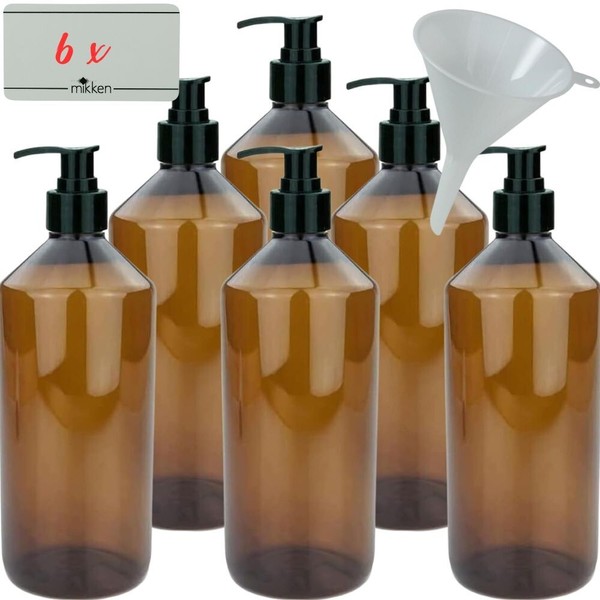 6 Seifenspender 1 Liter Pumpspender Kunststoff Braun Lebensmittelecht + Trichter-image