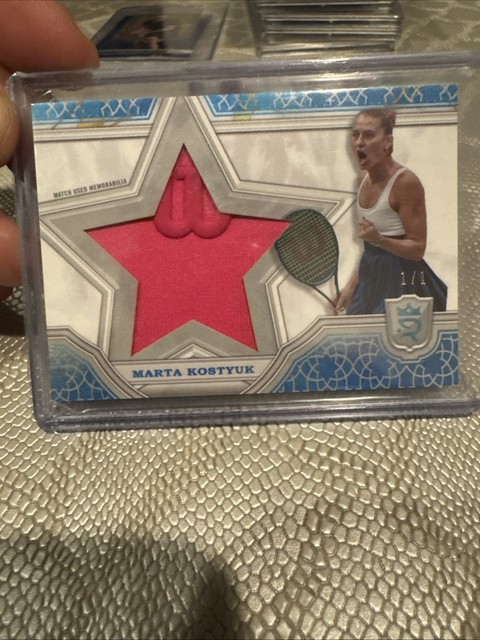 Marta Kostyuk 2024 Topps Royalty #SRR-MK Star Relics Blue 1/1 Chrome Super